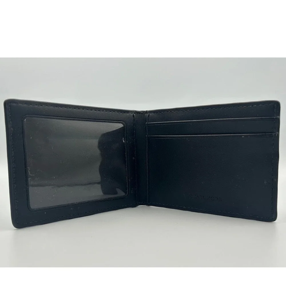 Michael Kors Mens Bifold Wallet Black Grey Signature MK Logo Print Slim